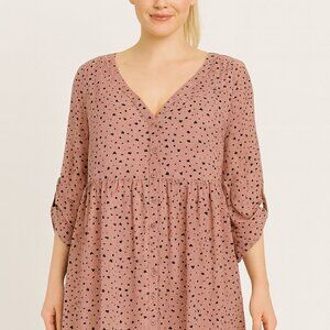 NWT Torrid Pink Sheer Dress Sz 3X Black Hearts Shirt Dress Flowy Relaxed Girly